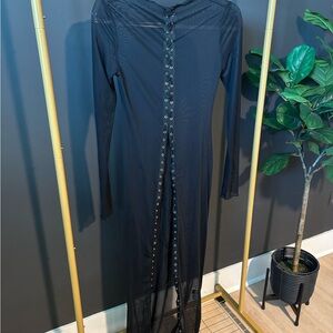 SHEIN Black Lace-Up Long Sleeve Dress